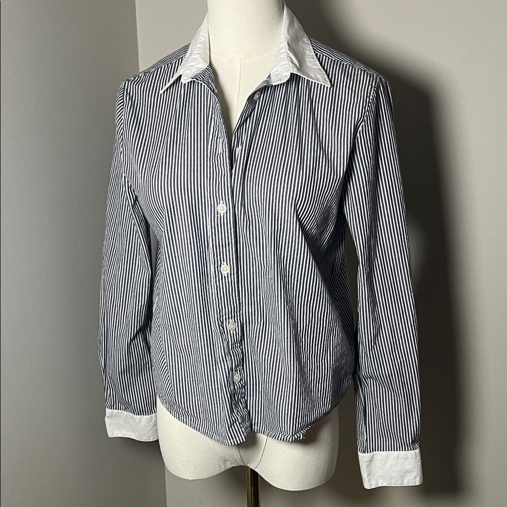 J. Crew Black and White Striped Button Down Shirt - Picture 1 of 5